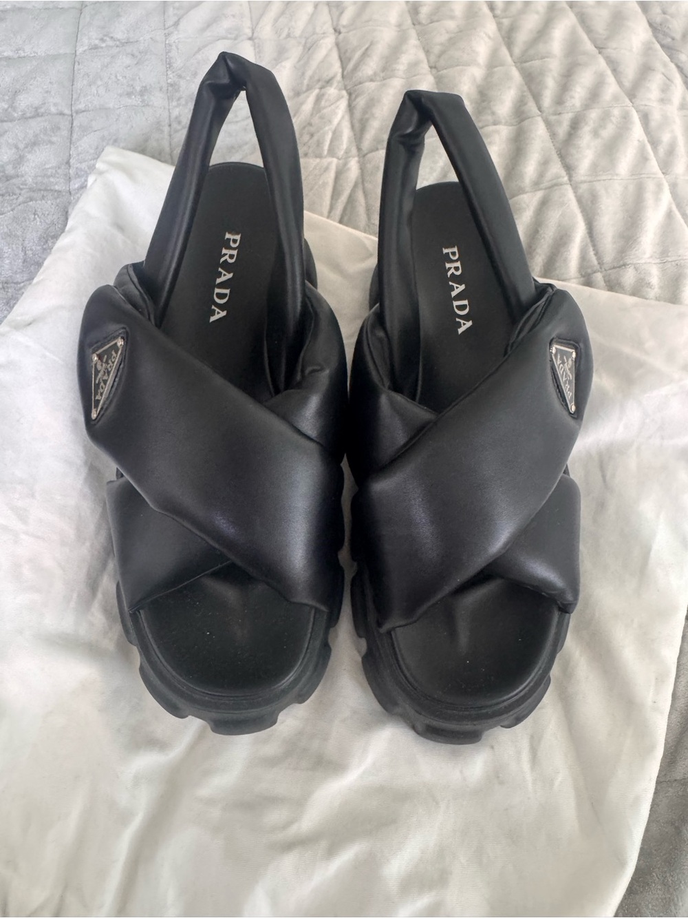 Prada Black Padded Leather Lug-Sole Platform Sandals 🚫No boxes🚫 - Picture 4 of 5